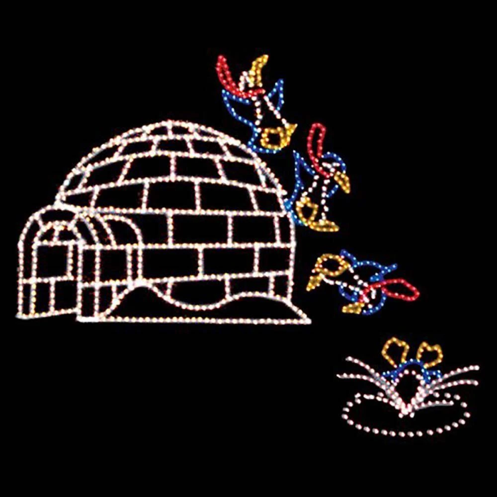 20' X 16' Penguin Jumping From Igloo, LED 1 20' X 16' Penguin Jumping From Igloo, LED