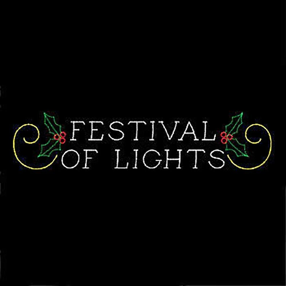 12' X 58' Festival Of Lights Sign With Holly And Scrolls, LED 1 12' X 58' Festival Of Lights Sign With Holly And Scrolls, LED