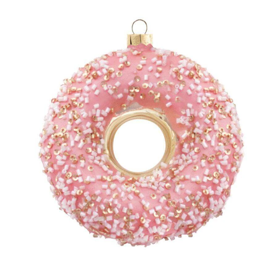 King Of Christmas Pink Sprinkled Donut Glass Ornament (4 Pack) 1 King Of Christmas Pink Sprinkled Donut Glass Ornament (4 Pack)