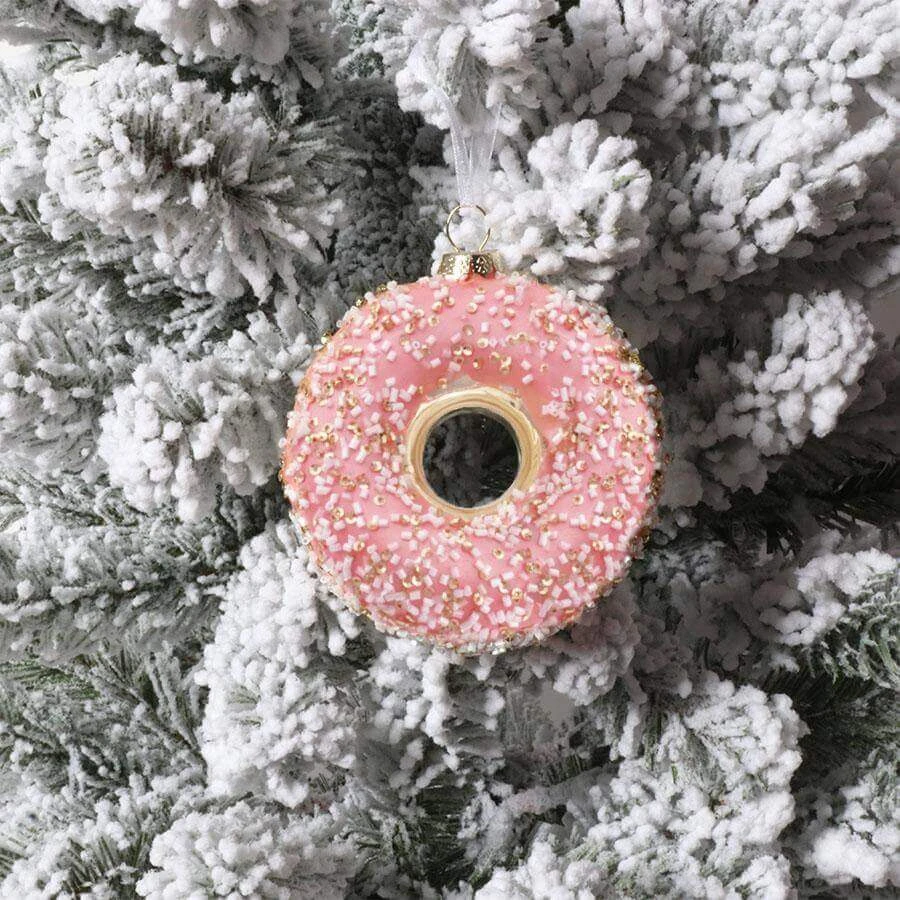 King Of Christmas Pink Sprinkled Donut Glass Ornament (4 Pack) 2 King Of Christmas Pink Sprinkled Donut Glass Ornament (4 Pack) - Image 2