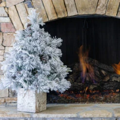 King Of Christmas 3' Marquis Flock Tabletop Tree With 70 Warm White LED Lights