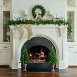 King Of Christmas Yorkshire Fir Collection 4-Piece Set With Warm White LED Lights (Battery Operated)