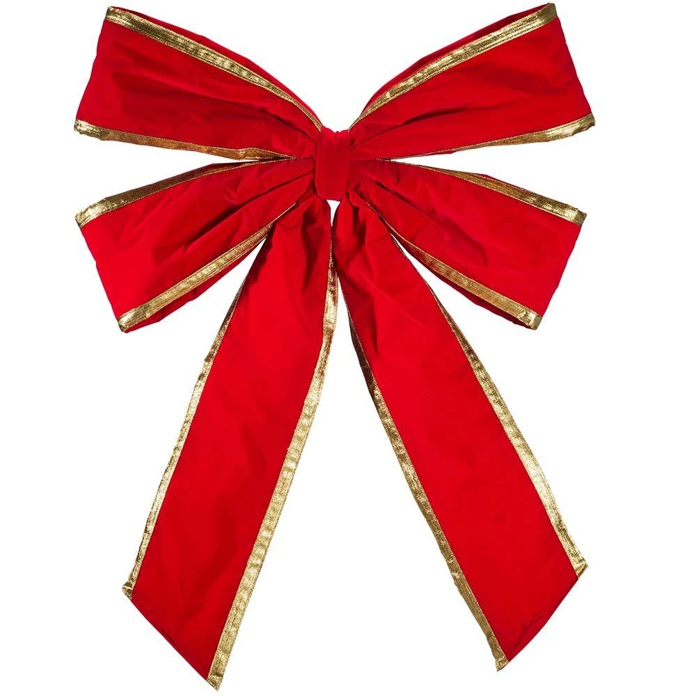48" Red Velvet With Gold Trim Christmas Bow 1 48" Red Velvet With Gold Trim Christmas Bow