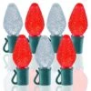 26 Light Pure White & Red C7 LED Christmas Lights - 8" Spacing