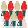 26 Light Warm White & Red C7 LED Christmas Lights - 8" Spacing
