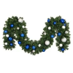 Decorated 9' X 14" Garland Unlit, Blue And Silver