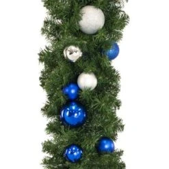 Decorated 9' X 14" Garland Unlit, Blue And Silver -The King Of Christmas dg 914 bs c