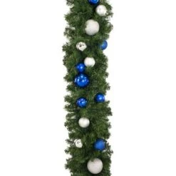 Decorated 9' X 14" Garland Unlit, Blue And Silver -The King Of Christmas dg 914 bs d