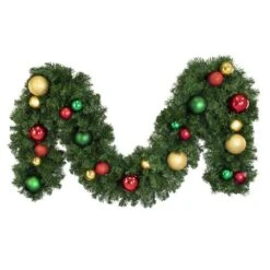 Decorated 9' X 14" Garland Unlit, Colors Of The Holiday