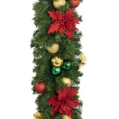 Decorated 9' X 14" Garland Unlit, Elegant Poinsettia 7 Decorated 9' X 14" Garland Unlit, Elegant Poinsettia -The King Of Christmas dg 914 ep c