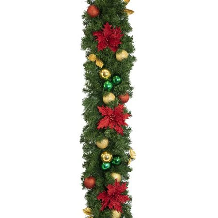Decorated 9' X 14" Garland Unlit, Elegant Poinsettia 4 Decorated 9' X 14" Garland Unlit, Elegant Poinsettia - Image 4