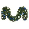 Decorated 9' X 14" Garland Lit, Blue And Silver
