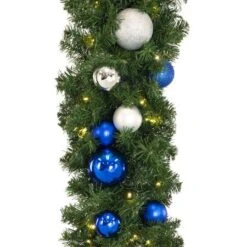 Decorated 9' X 14" Garland Lit, Blue And Silver 6 Decorated 9' X 14" Garland Lit, Blue And Silver -The King Of Christmas dg 914 led bs c