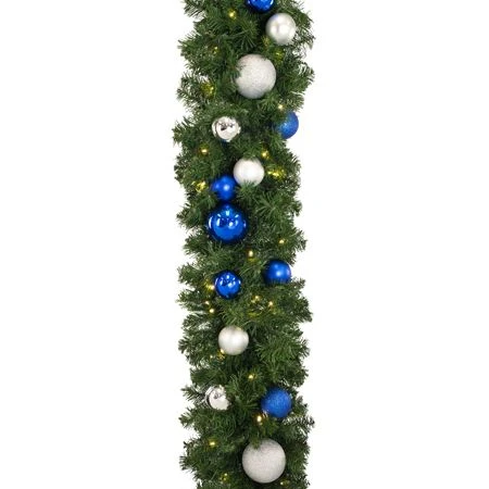 Decorated 9' X 14" Garland Lit, Blue And Silver 4 Decorated 9' X 14" Garland Lit, Blue And Silver - Image 4
