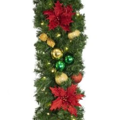 Decorated 9' X 14" Garland Lit, Elegant Poinsettia -The King Of Christmas dg 914 led ep c