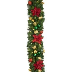 Decorated 9' X 14" Garland Lit, Elegant Poinsettia -The King Of Christmas dg 914 led ep d