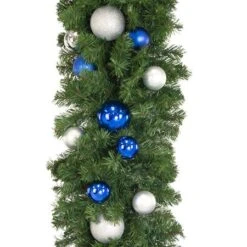 Decorated 9' X 18" Garland Unlit, Blue And Silver 7 Decorated 9' X 18" Garland Unlit, Blue And Silver -The King Of Christmas dg 918 bs c