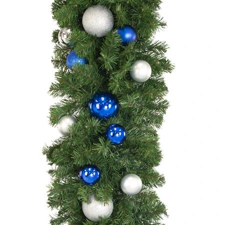 Decorated 9' X 18" Garland Unlit, Blue And Silver 3 Decorated 9' X 18" Garland Unlit, Blue And Silver - Image 3