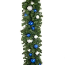 Decorated 9' X 18" Garland Unlit, Blue And Silver 8 Decorated 9' X 18" Garland Unlit, Blue And Silver -The King Of Christmas dg 918 bs d