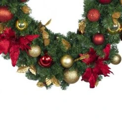Decorated - 9' X 18" Oregon Fir Garland - Unlit - DELUXE Royal Poinsettia 6 Decorated - 9' X 18" Oregon Fir Garland - Unlit - DELUXE Royal Poinsettia -The King Of Christmas dg 918 del rgd ep crop