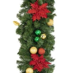 Decorated 9' X 18" Garland Unlit, Elegant Poinsettia -The King Of Christmas dg 918 ep c