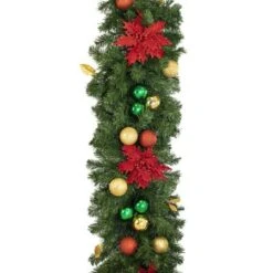 Decorated 9' X 18" Garland Unlit, Elegant Poinsettia -The King Of Christmas dg 918 ep d