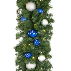 Decorated 9' X 18" Garland Lit, Blue And Silver 7 Decorated 9' X 18" Garland Lit, Blue And Silver -The King Of Christmas dg 918 led bs c