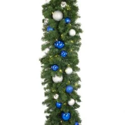 Decorated 9' X 18" Garland Lit, Blue And Silver 8 Decorated 9' X 18" Garland Lit, Blue And Silver -The King Of Christmas dg 918 led bs d