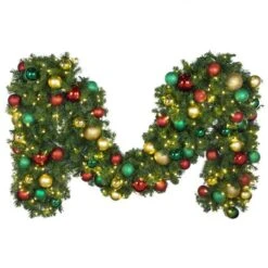 Decorated - 9' X 18" Oregon Fir Garland - LED - DELUXE Colors Of The Holiday