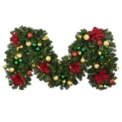 Decorated 9' X 18" Garland Lit, Elegant Poinsettia