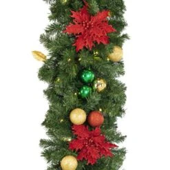 Decorated 9' X 18" Garland Lit, Elegant Poinsettia 7 Decorated 9' X 18" Garland Lit, Elegant Poinsettia -The King Of Christmas dg 918 led ep c