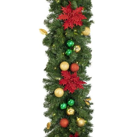 Decorated 9' X 18" Garland Lit, Elegant Poinsettia 4 Decorated 9' X 18" Garland Lit, Elegant Poinsettia - Image 4