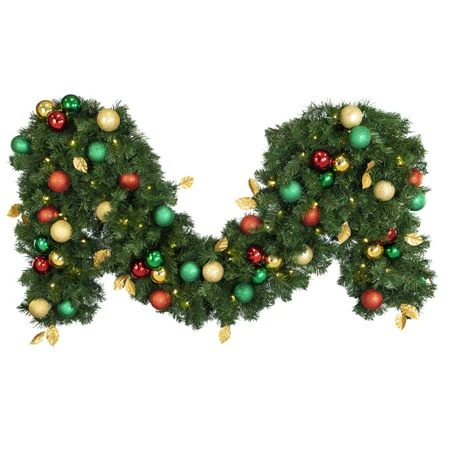 Decorated 9' X 18" Garland Lit, Traditional 1 Decorated 9' X 18" Garland Lit, Traditional