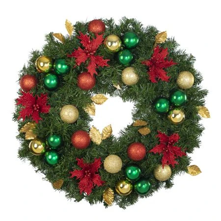 30" Unlit Decorated Wreath - Elegant Poinsettia - Bow Option Available 1 30" Unlit Decorated Wreath - Elegant Poinsettia - Bow Option Available