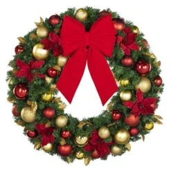 36" Unlit Decorated Wreath - DELUXE Royal Poinsettia - Bow Option Available -The King Of Christmas dw 36 del rgd ep b vb 12 r