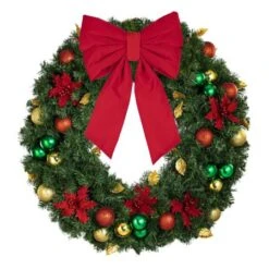 36" Unlit Decorated Wreath - Elegant Poinsettia - Bow Option Available -The King Of Christmas dw 36 ep b vb 12 r