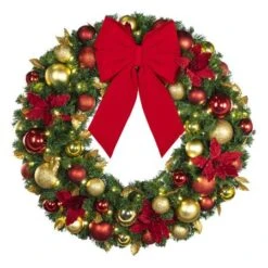 36" Lit LED Warm White Decorated Wreath - DELUXE Royal Poinsettia - Bow Option Available 5 36" Lit LED Warm White Decorated Wreath - DELUXE Royal Poinsettia - Bow Option Available -The King Of Christmas dw 36 led del rgd ep b vb 12 r