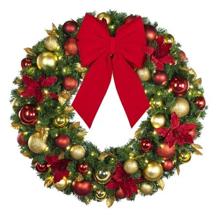 36" Lit LED Warm White Decorated Wreath - DELUXE Royal Poinsettia - Bow Option Available 3 36" Lit LED Warm White Decorated Wreath - DELUXE Royal Poinsettia - Bow Option Available - Image 3