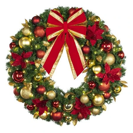 36" Lit LED Warm White Decorated Wreath - DELUXE Royal Poinsettia - Bow Option Available 2 36" Lit LED Warm White Decorated Wreath - DELUXE Royal Poinsettia - Bow Option Available - Image 2