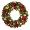 36" Lit LED Warm White Decorated Wreath - DELUXE Royal Poinsettia - Bow Option Available