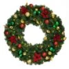 36" Lit LED Warm White Decorated Wreath - Elegant Poinsettia - Bow Option Available