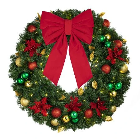 36" Lit LED Warm White Decorated Wreath - Elegant Poinsettia - Bow Option Available 3 36" Lit LED Warm White Decorated Wreath - Elegant Poinsettia - Bow Option Available - Image 3