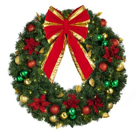 36" Lit LED Warm White Decorated Wreath - Elegant Poinsettia - Bow Option Available 2 36" Lit LED Warm White Decorated Wreath - Elegant Poinsettia - Bow Option Available - Image 2