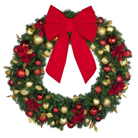 48" Unlit Decorated Wreath - DELUXE Royal Poinsettia - Bow Option Available 3 48" Unlit Decorated Wreath - DELUXE Royal Poinsettia - Bow Option Available - Image 3