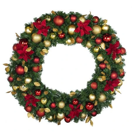 48" Unlit Decorated Wreath - DELUXE Royal Poinsettia - Bow Option Available 1 48" Unlit Decorated Wreath - DELUXE Royal Poinsettia - Bow Option Available