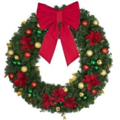 48" Unlit Decorated Wreath - Elegant Poinsettia - Bow Option Available 7 48" Unlit Decorated Wreath - Elegant Poinsettia - Bow Option Available -The King Of Christmas dw 48 ep b vb 18 r