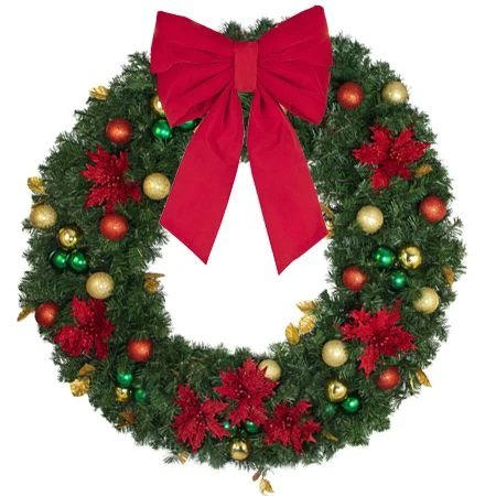 48" Unlit Decorated Wreath - Elegant Poinsettia - Bow Option Available 4 48" Unlit Decorated Wreath - Elegant Poinsettia - Bow Option Available - Image 4