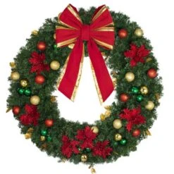 48" Unlit Decorated Wreath - Elegant Poinsettia - Bow Option Available 6 48" Unlit Decorated Wreath - Elegant Poinsettia - Bow Option Available -The King Of Christmas dw 48 ep b vb 18 rgt