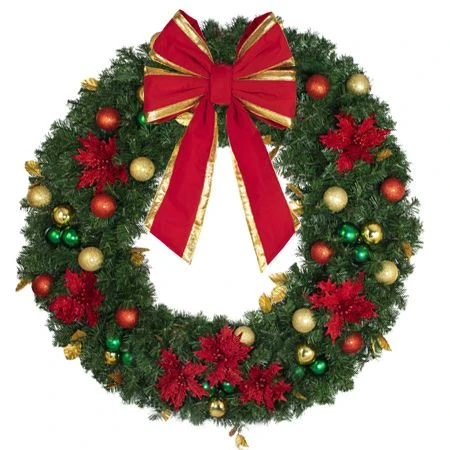 48" Unlit Decorated Wreath - Elegant Poinsettia - Bow Option Available 3 48" Unlit Decorated Wreath - Elegant Poinsettia - Bow Option Available - Image 3