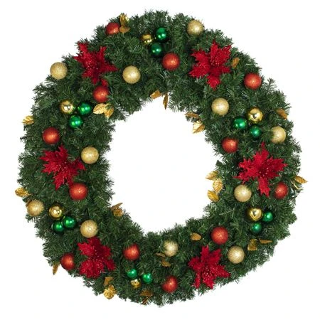 48" Unlit Decorated Wreath - Elegant Poinsettia - Bow Option Available 1 48" Unlit Decorated Wreath - Elegant Poinsettia - Bow Option Available